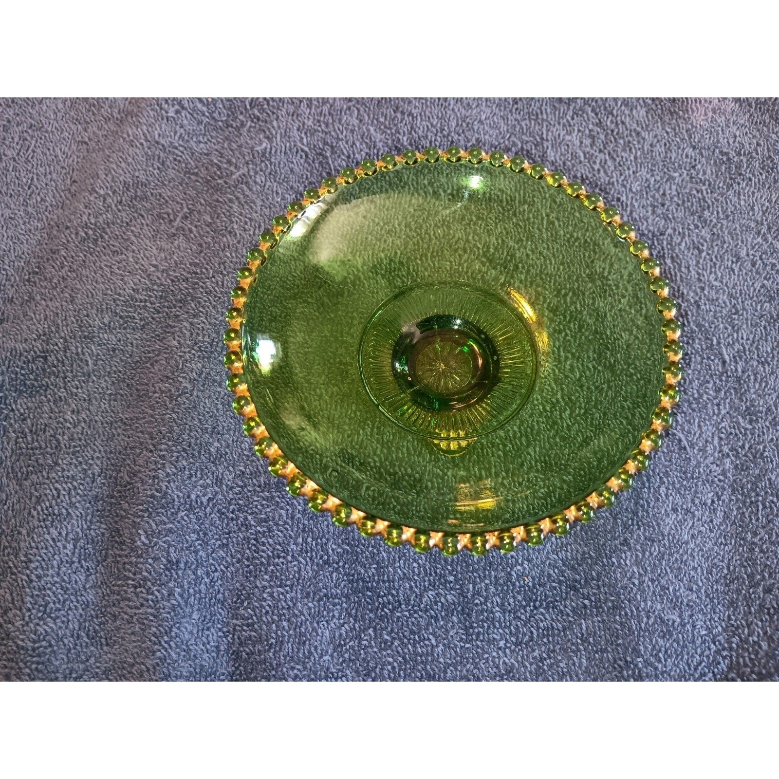 Lot Of 2 Emerald Colorado Greed Lacy Medallion Dish And Wavy Trinket Dish
