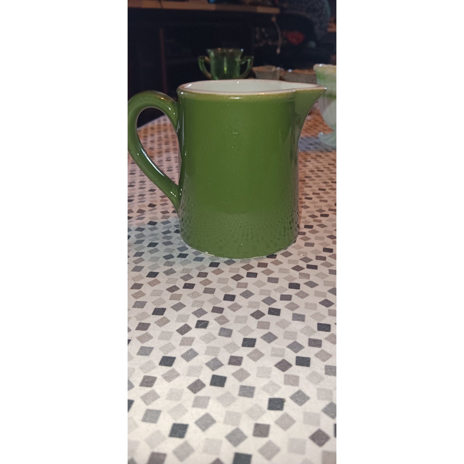 Vintage Creamer 1960's Hull Creamer Retro Avocado Green Glazed Pottery Pitcher