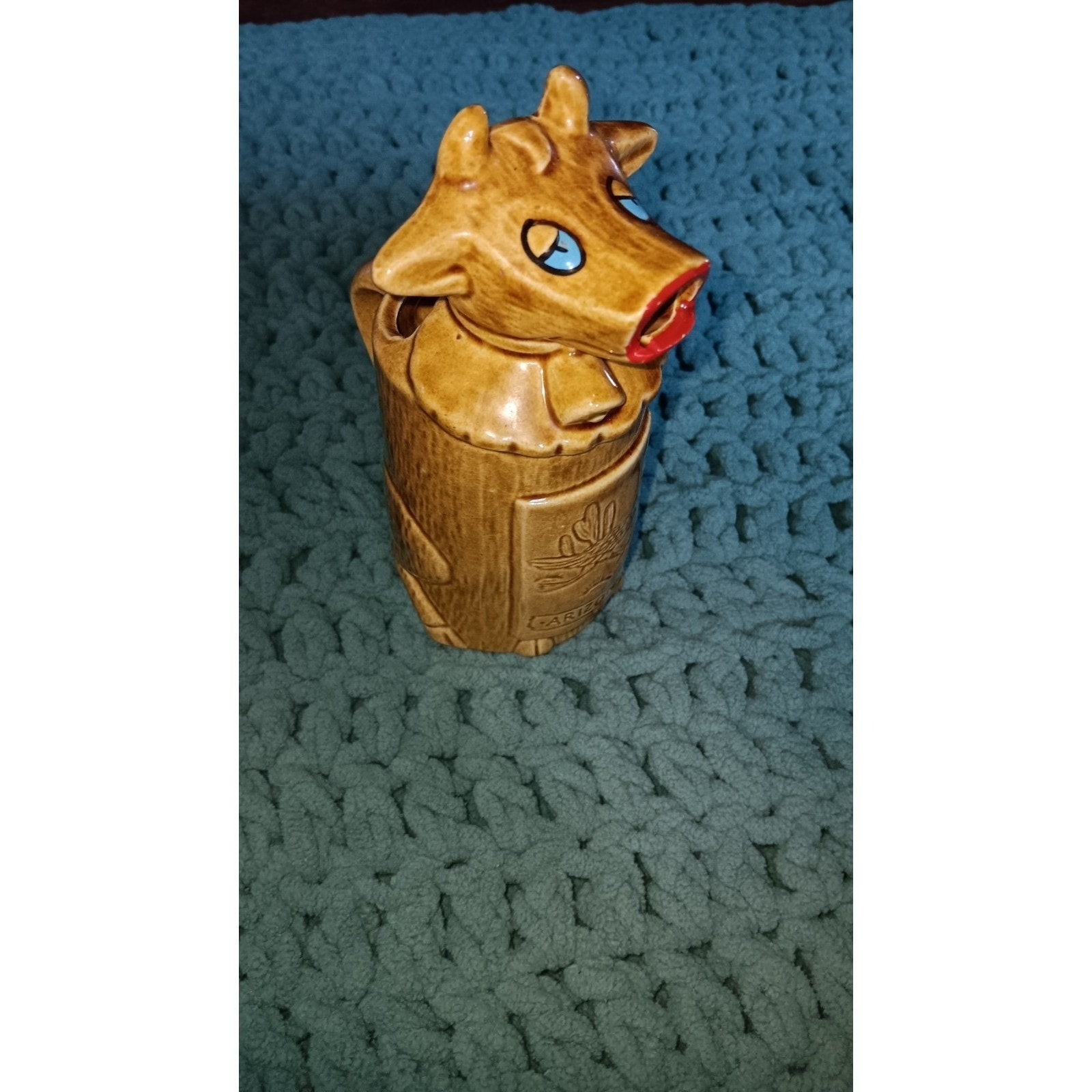 Vintage Collectible Ceramic Brown Cow Creamer I’ll Give You Cream Blue Eyes