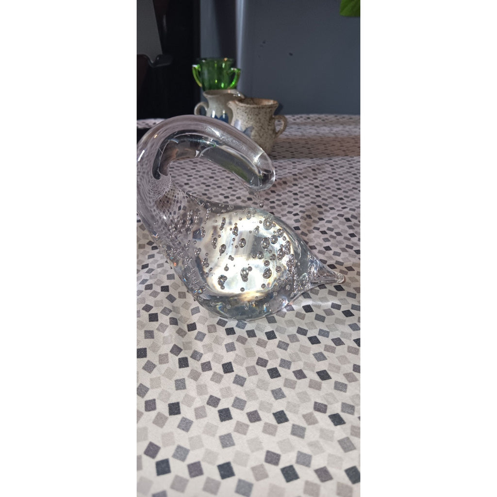 Vtg Art Glass Clear Swan Paperweight Figurine Controlled Bubbles Bullicante 4"