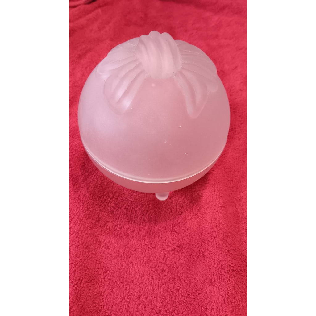 Vintage Pink Satin Glass Trinket Dish Bow On Lid 4” Translucent Dish