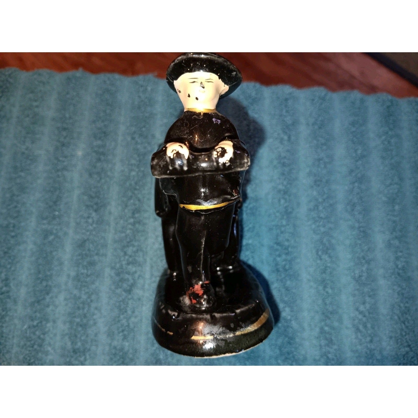 VINTAGE ASIAN MAN PULLING RICKSHAW CART PLANTER - VASE - TOOTHPICK HOLDER ~VGUC