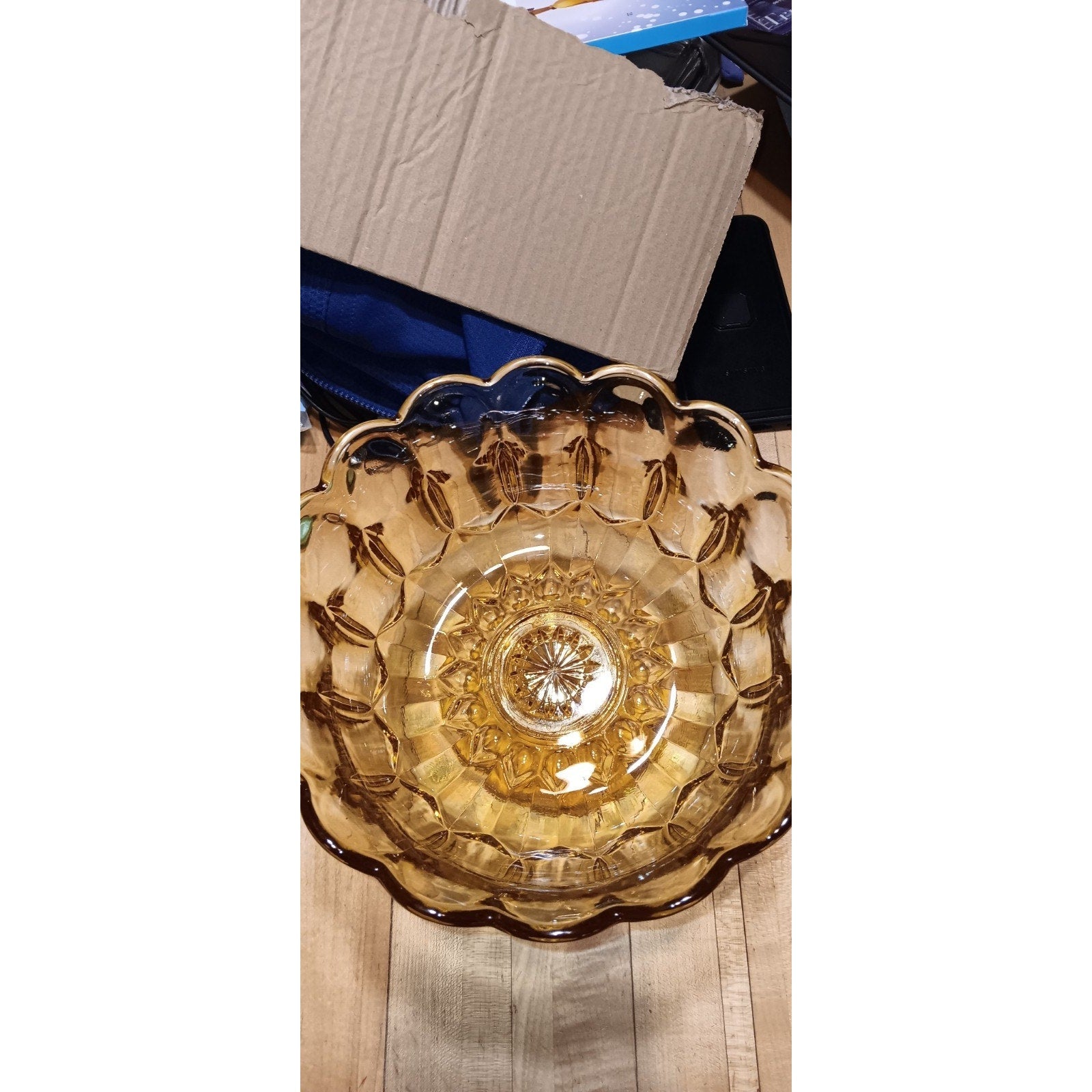Anchor Hocking Glass Amber Fairfield Footed Compote Pedestal Bowl Centerpiece