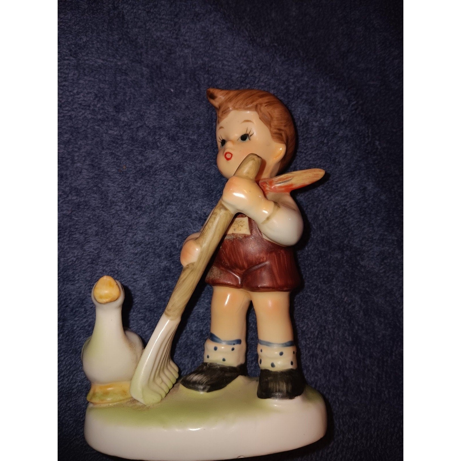 Vintage Napcoware Fine Porcelain Figurine Boy Raking With A Duck