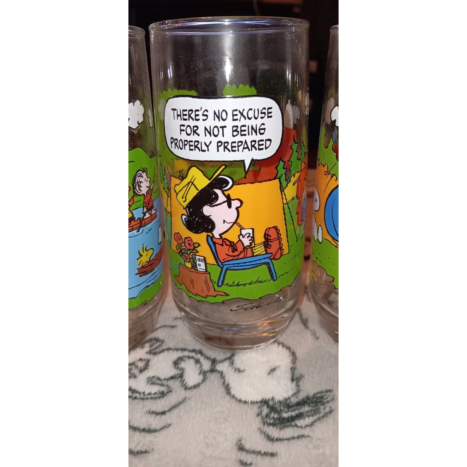 Complete Set Of (5) Vintage Camp Snoopy McDonalds Promo Glasses Nice 1983