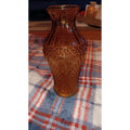 Vintage Amber Glass Vase Diamond Pattern 6.5" Tall. Made In Tiawan