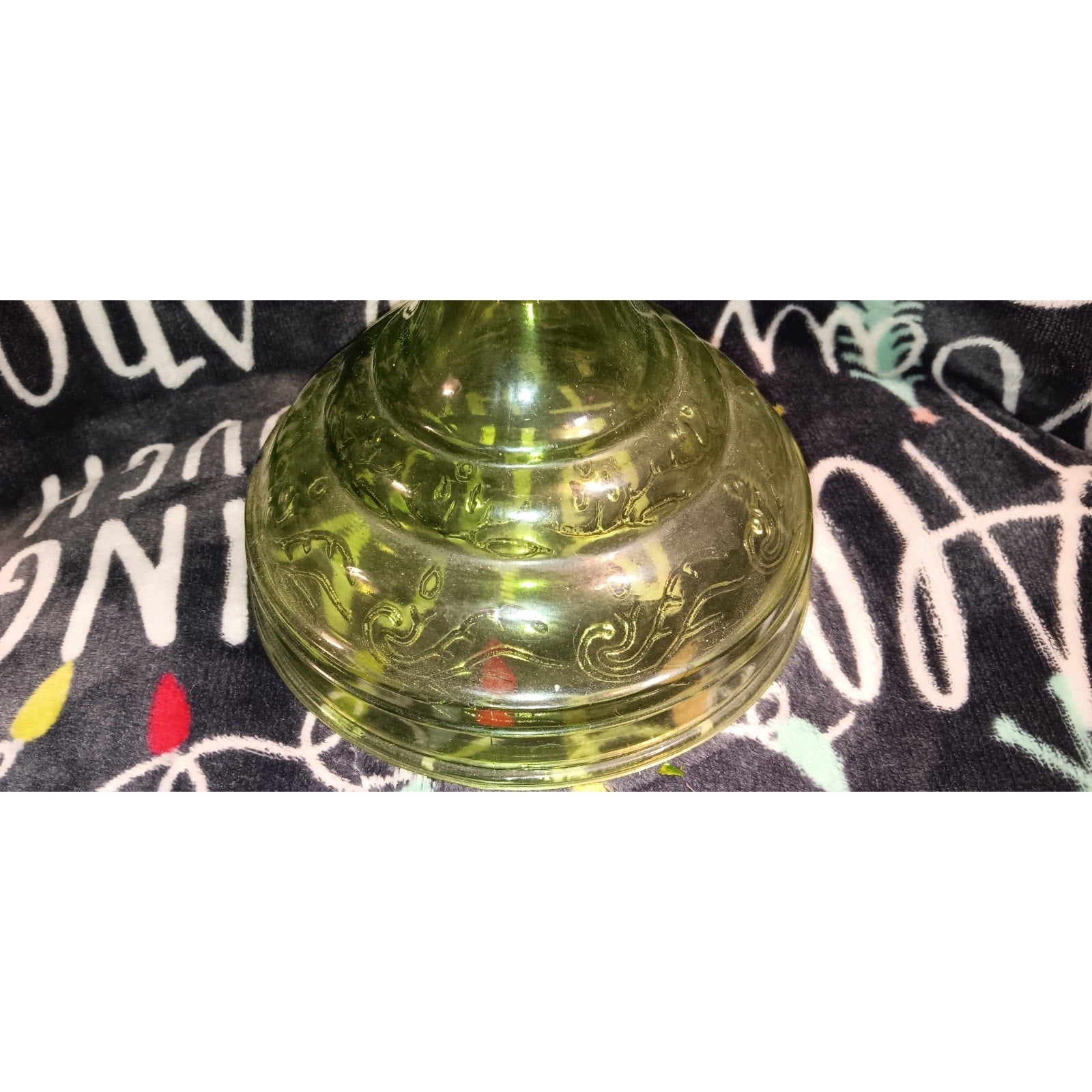 Antique Green Glass Kerosene Oil Lamp Pedestal Base