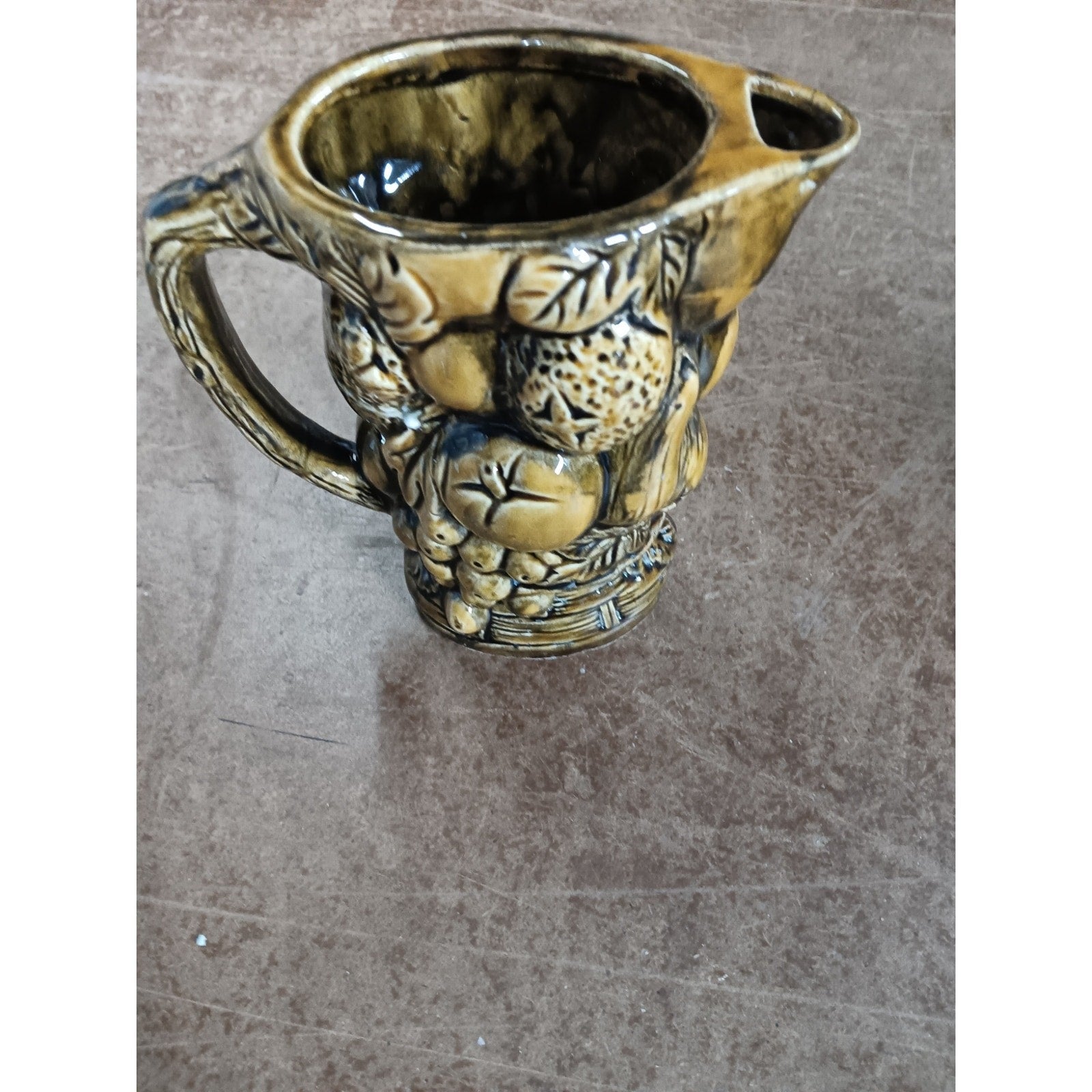 Vintage Majolica Pitcher Marked Japan 6.5 Inch High Fruit Daisy Flower