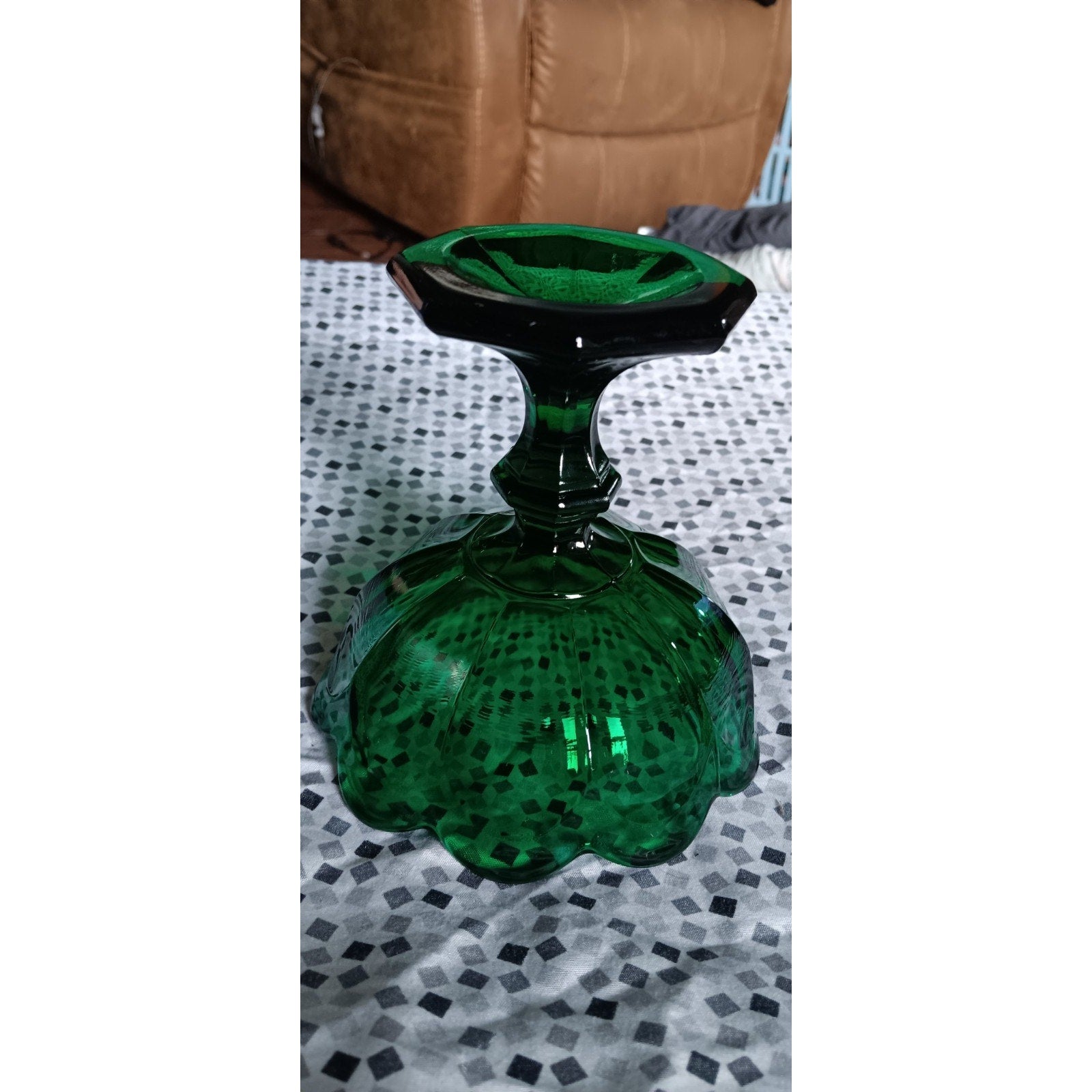 Vintage Emerald Green Glass Compote Bowl