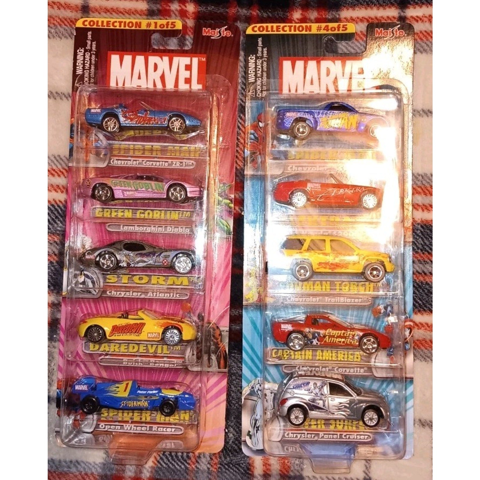 2002 Maisto Marvel Die Cast Metal 5 Car Collections #1 & 4 of 5 Still Sealed Nib