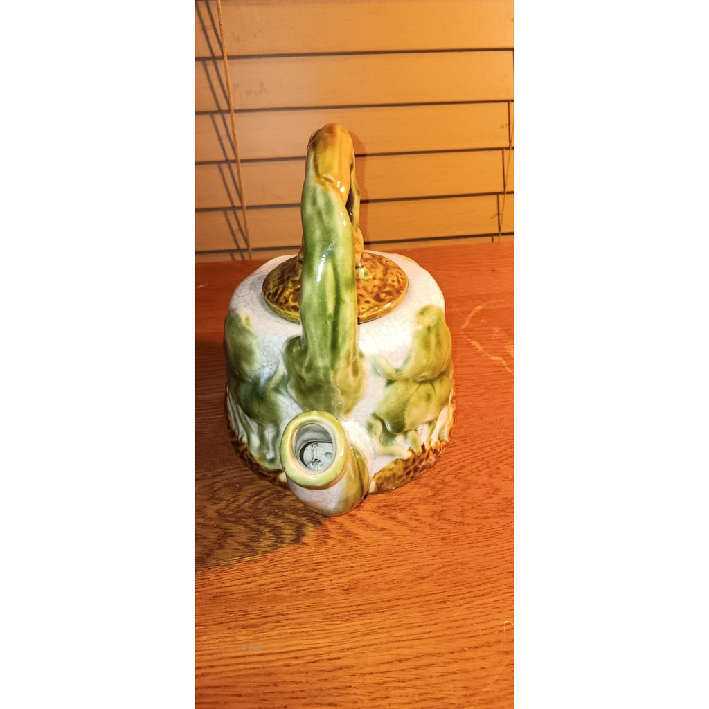 Ceramic Majolica Turtle Teapot With Lid Rare No Chips Beautiful Piece