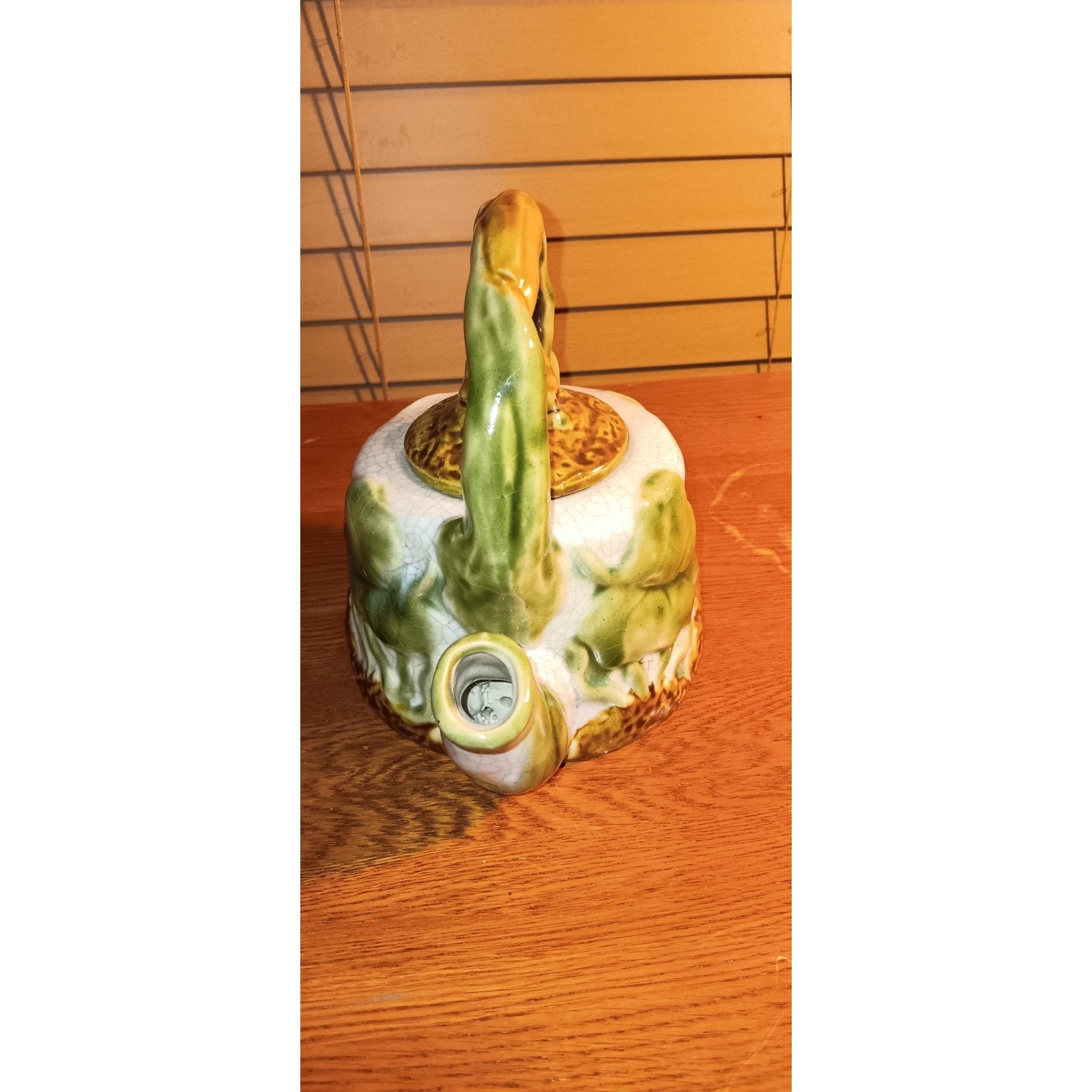 Ceramic Majolica Turtle Teapot With Lid Rare No Chips Beautiful Piece