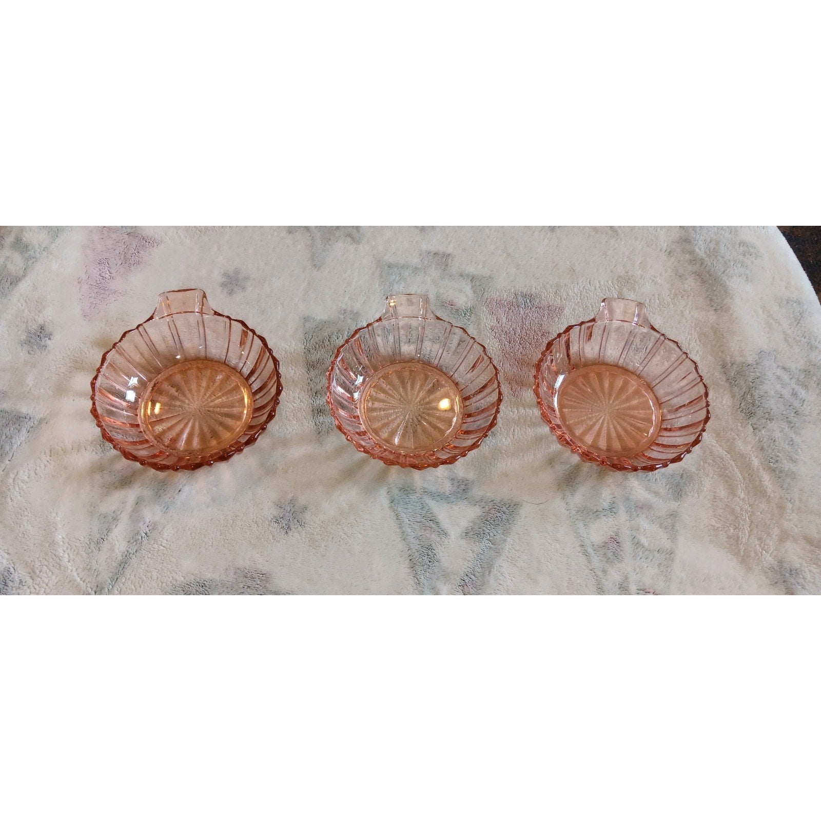 3 Anchor Hocking “Fortune” Pink Depression Small Dessert or Berry Handled Bowls