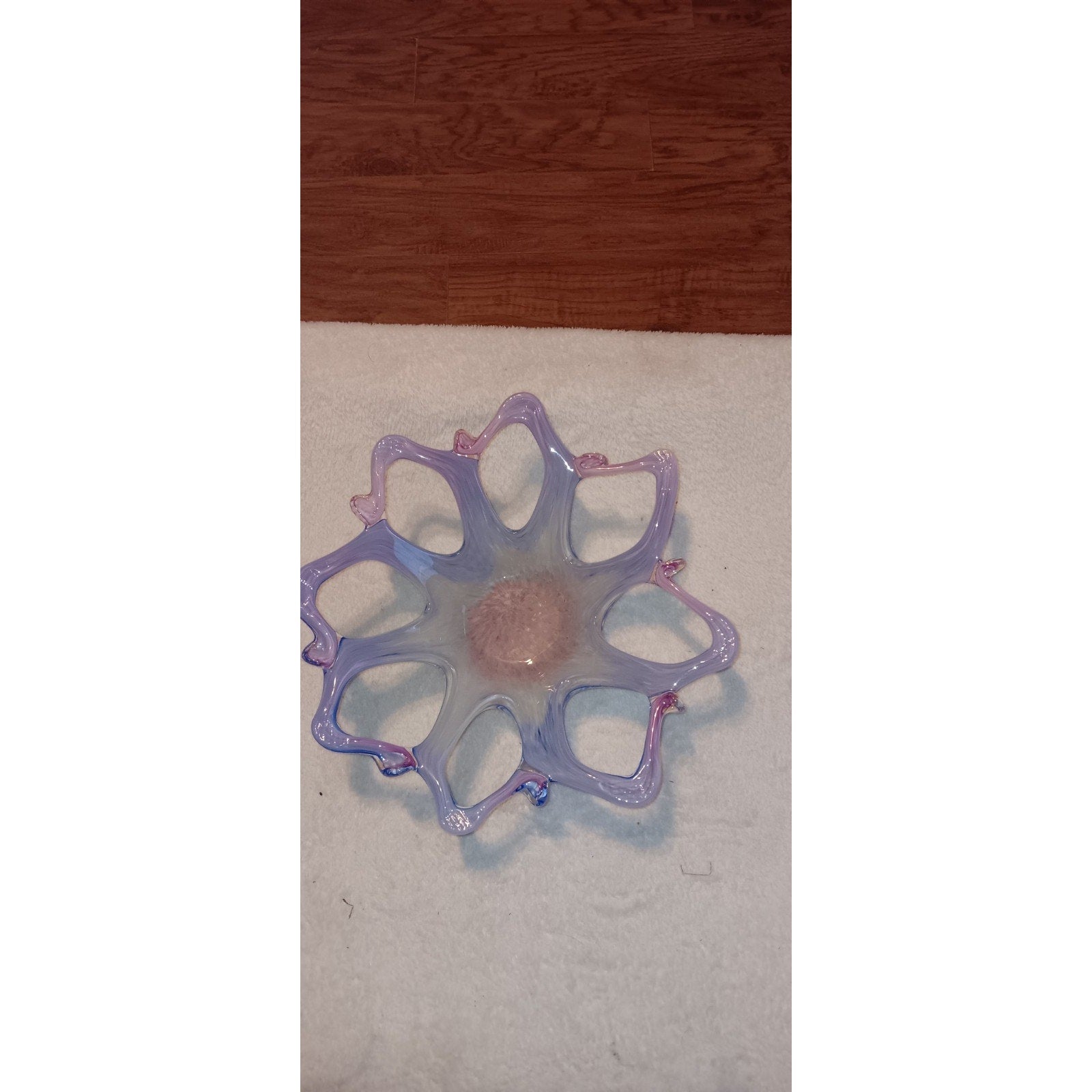 Vintage Murano Art Glass Stretched Star Bowl Candy Dish 10” Multi Color, Italy.