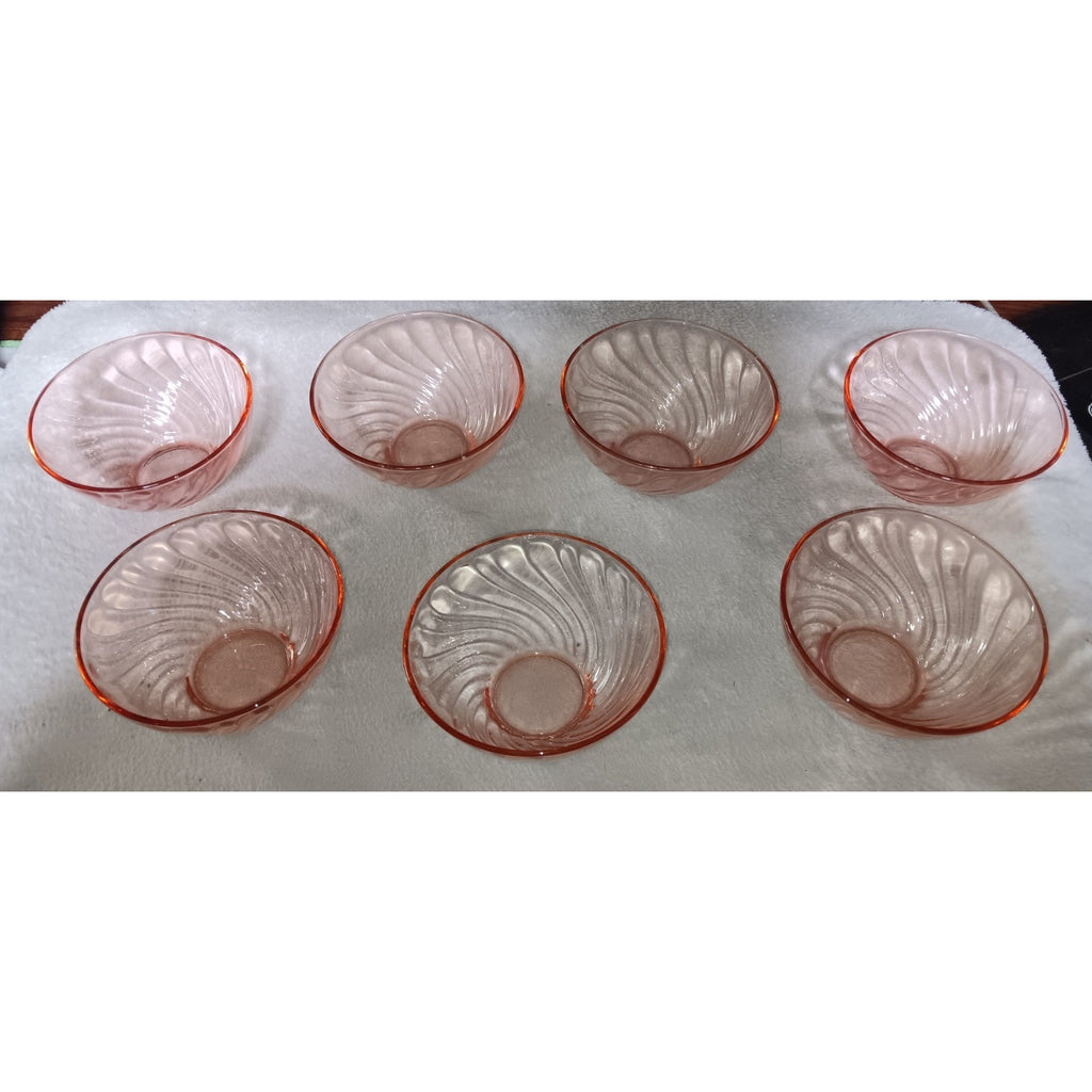 Vintage Cristal d'Arques Durrand Rosiland 7 Pink Swirl Dessert/ Cereal Bowls