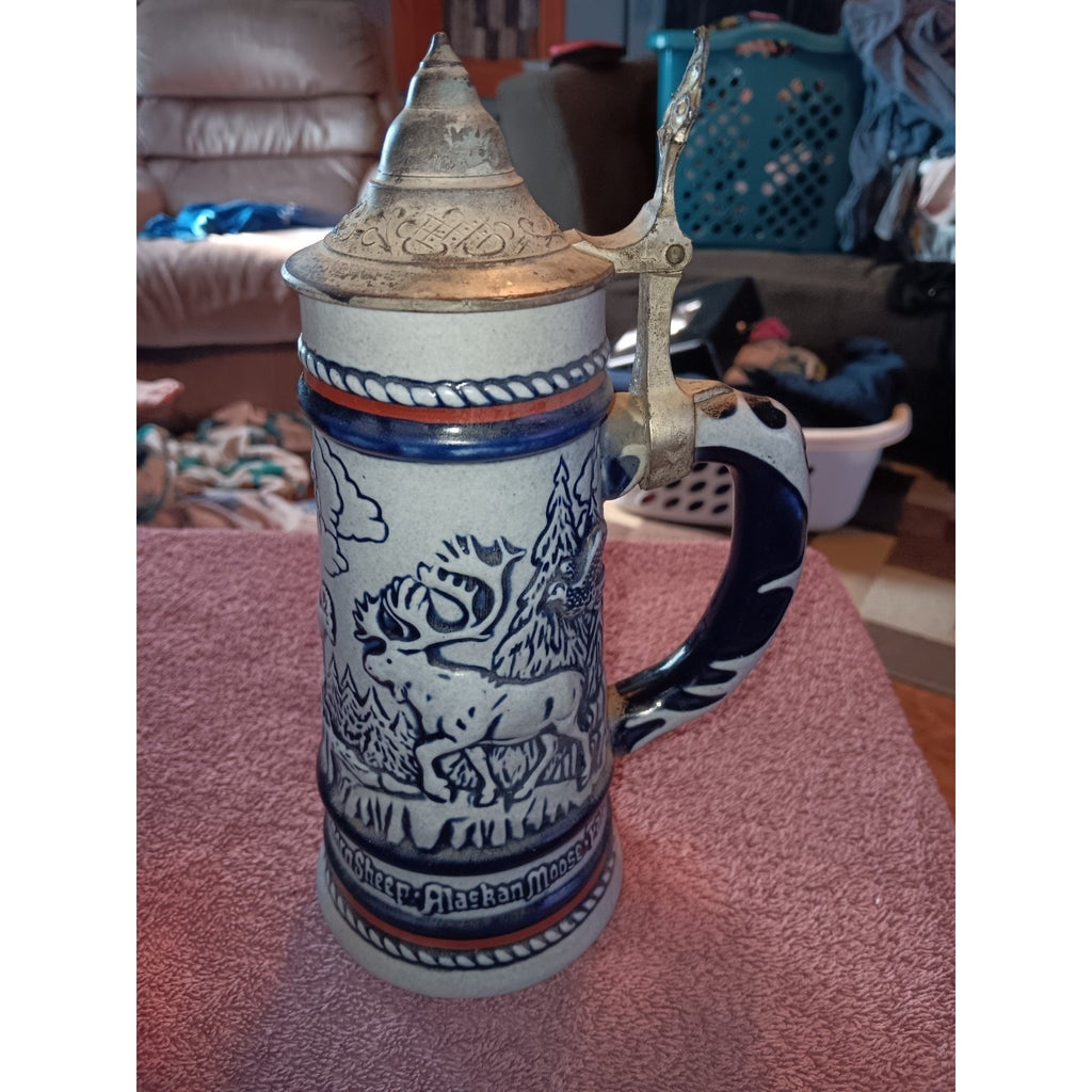 Avon Lidded Beer Stein 1976 Handcrafted in Brazil by Ceramarte Mountain Animals
