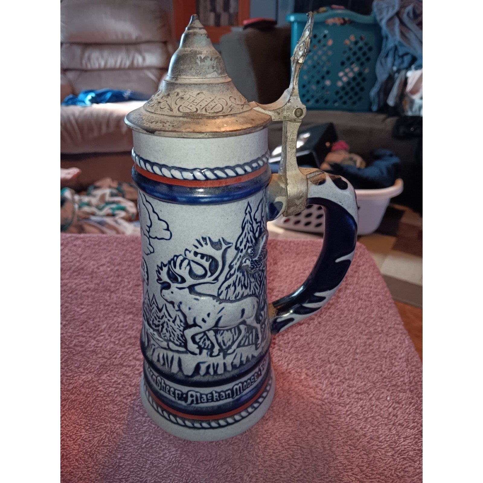 Avon Lidded Beer Stein 1976 Handcrafted in Brazil by Ceramarte Mountain Animals