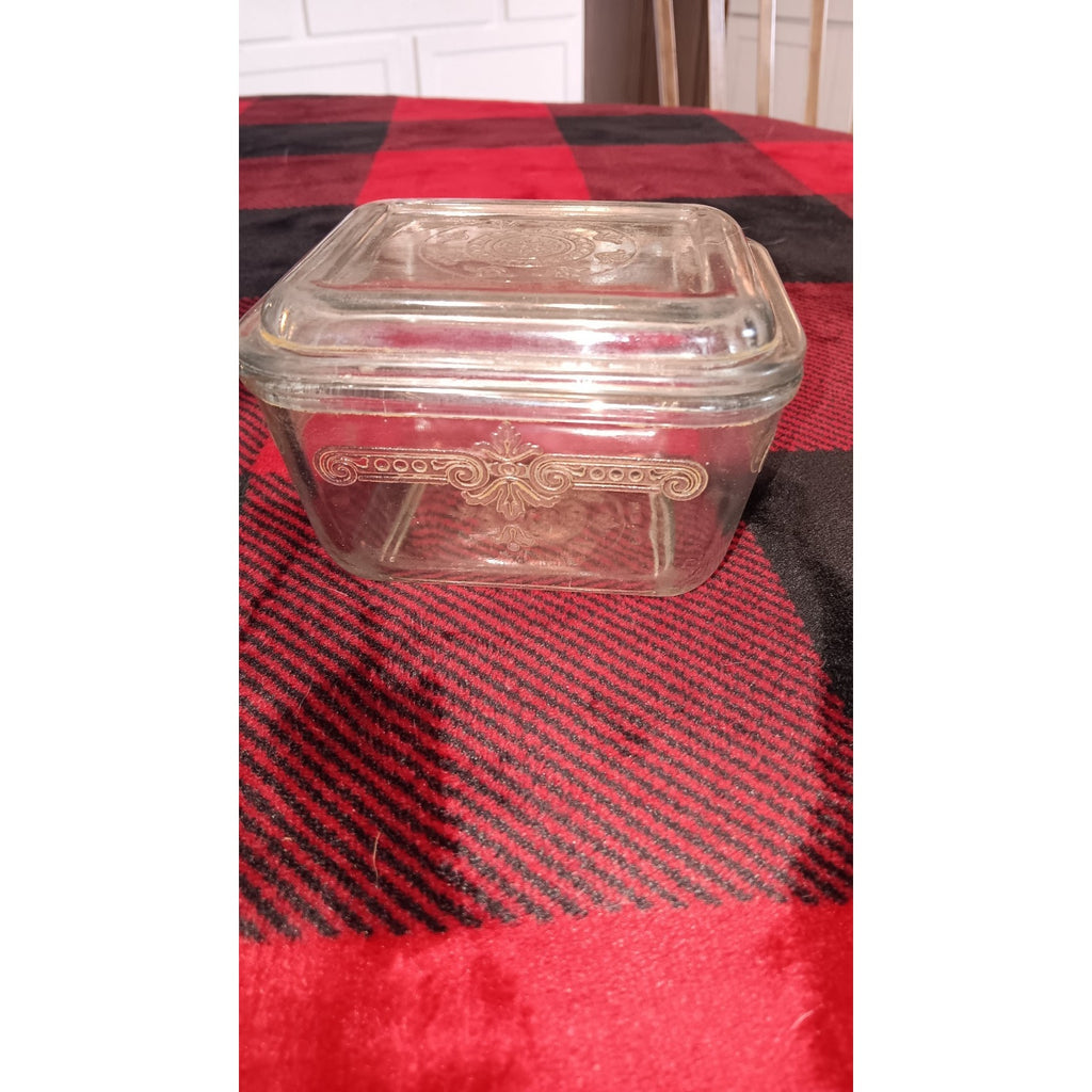 Vintage Fire King Clear Glass Refridgerator Dish w/ Lid