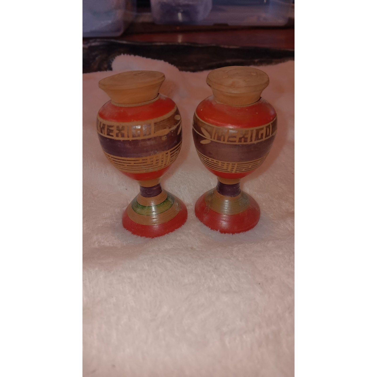 Mexico Handcrafted Wooden Red/Black Salt & Pepper Shakers Vintage