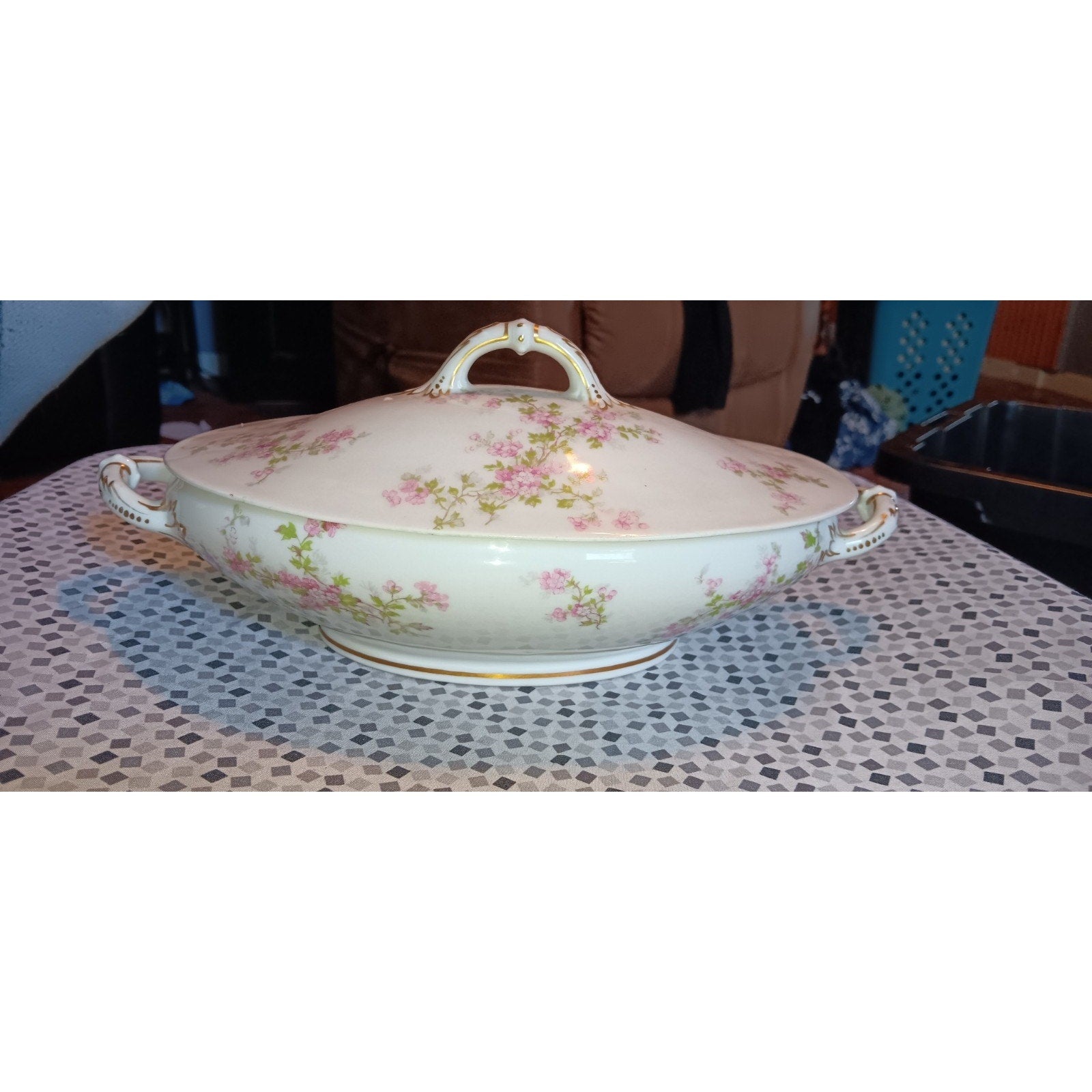 VTG Limoges France Porcelain Pink Floral Soup Tureen W/ Lid Serving Antique Veg