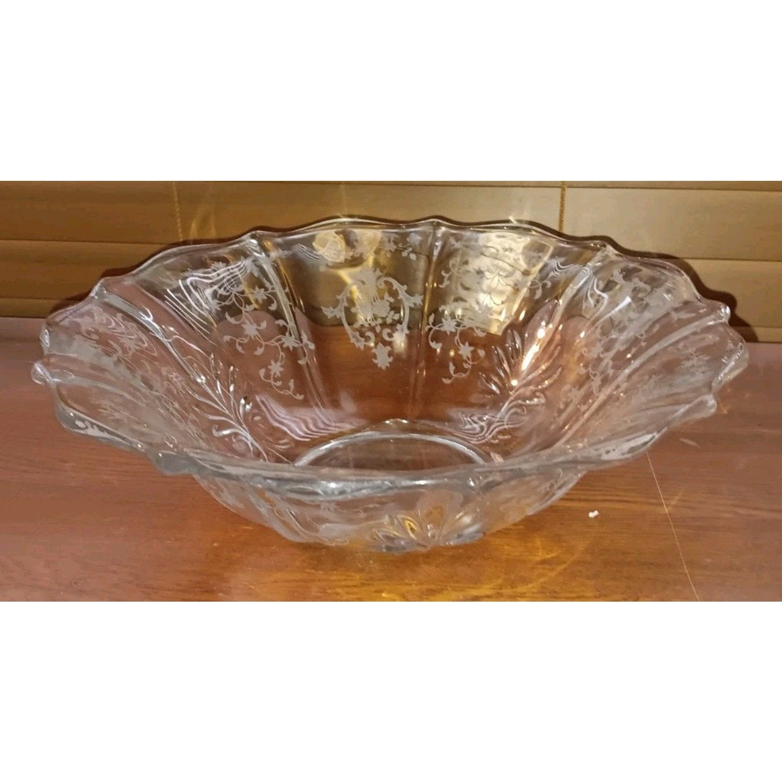 Fostoria Navarre Bowl 12.5 Elegant Footed Floral Etched W/ Baroque Wing Flar VTG