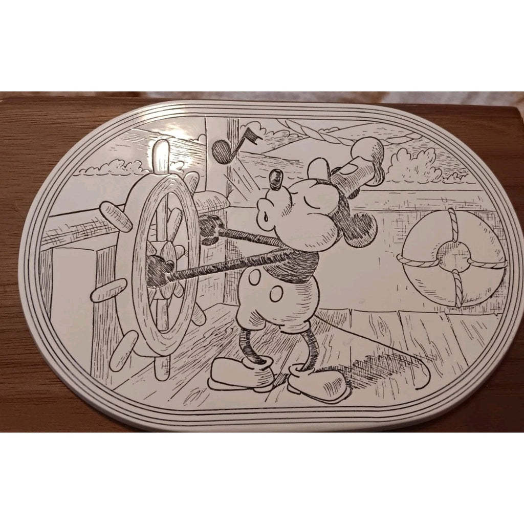 Rare Vintage Walt Disney Steamboat Willie Whistling Mickey Wooden 6" Wide Napkin
