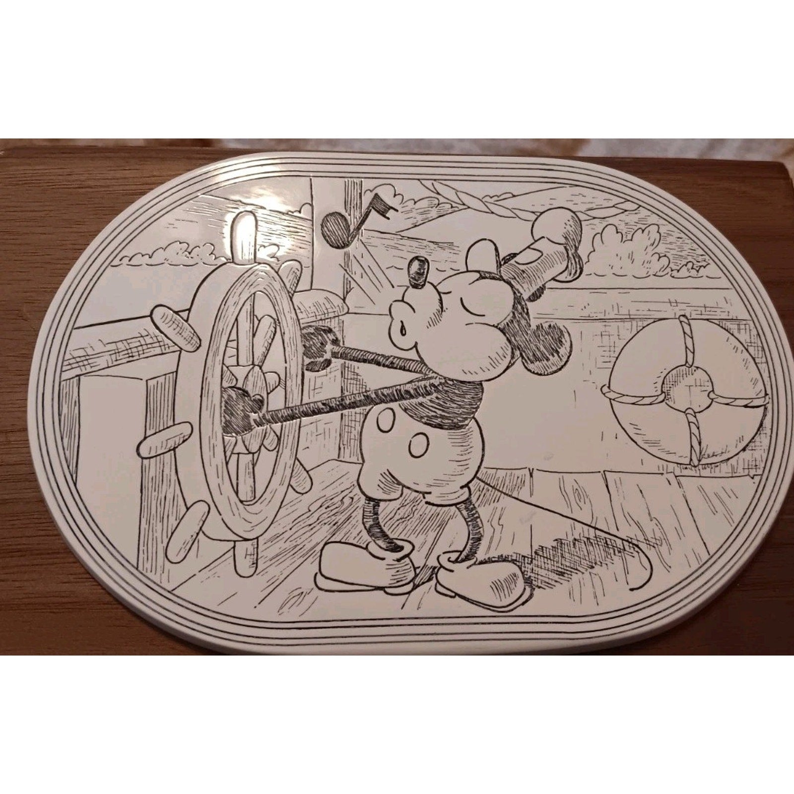 Rare Vintage Walt Disney Steamboat Willie Whistling Mickey Wooden 6" Wide Napkin