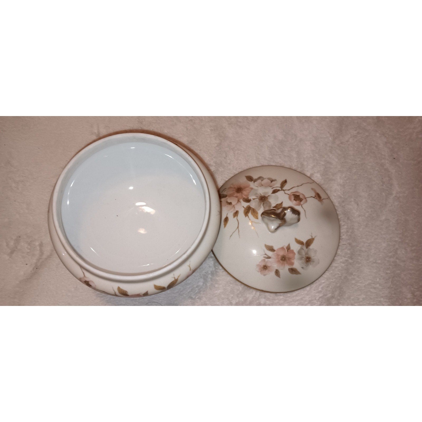 Vintage Nippon Porcelain Footed Covered Powder Bowl Hand Painted Wildflowers
