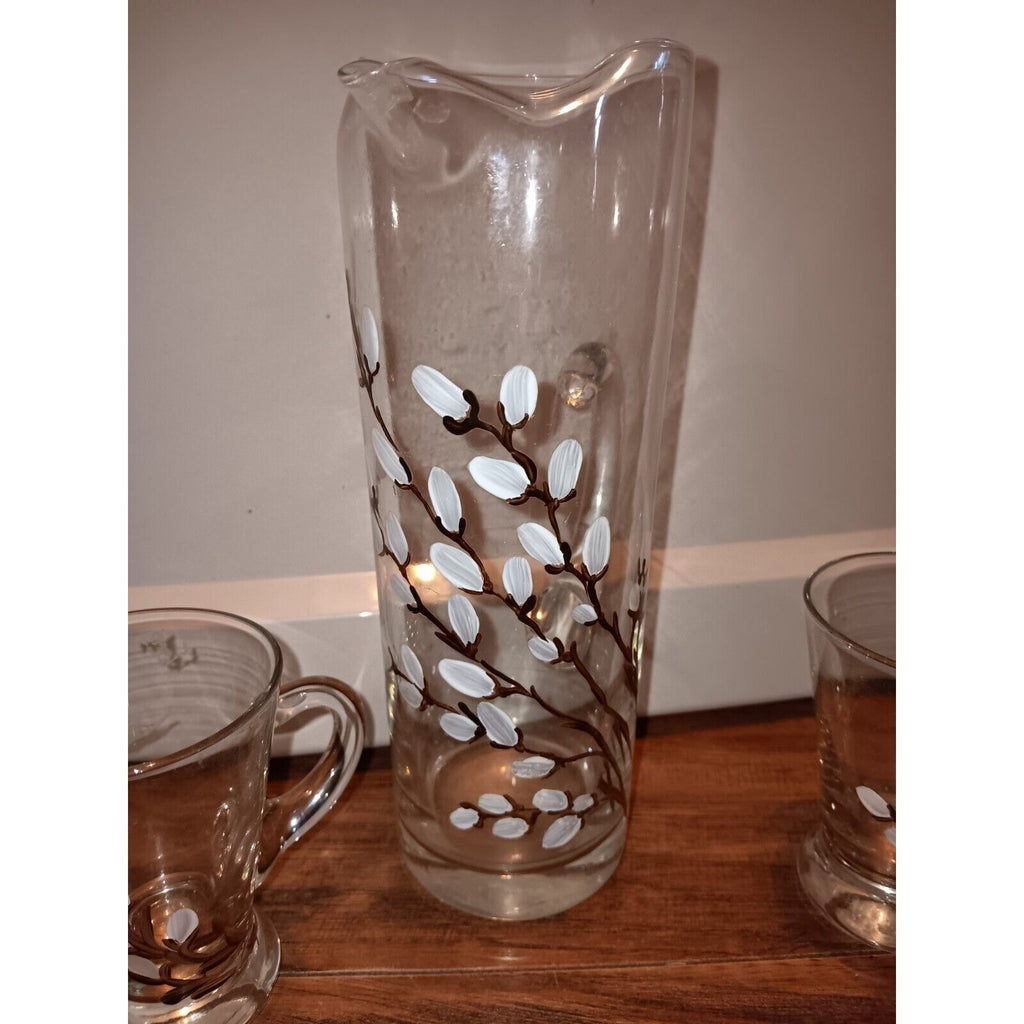 Handpainted Pitcher And 2 Cups No Chips In Great Condition Nice Little Set