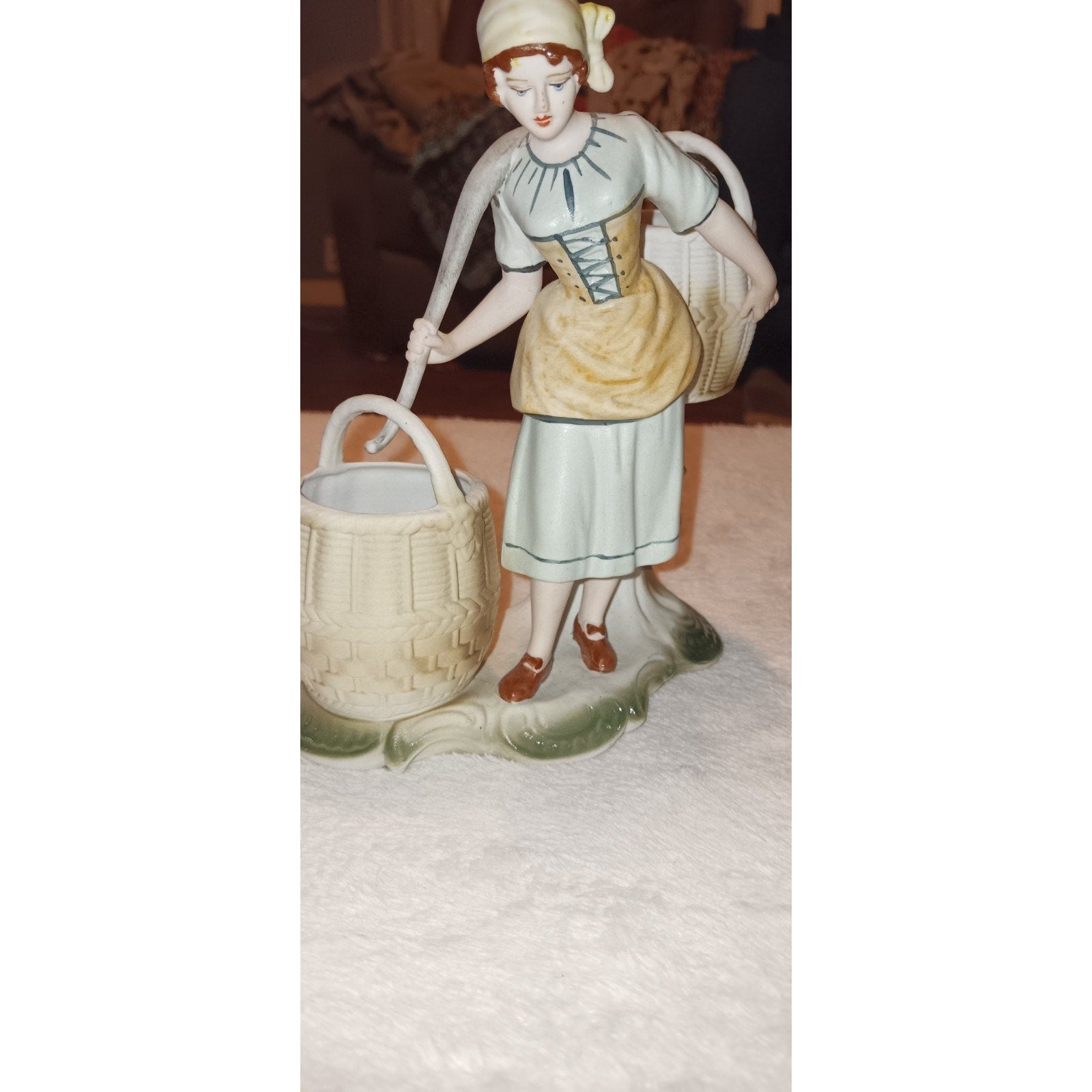 ARPO Curtea De Arges Porcelain Lady Carrying Baskets Figurine / Romania