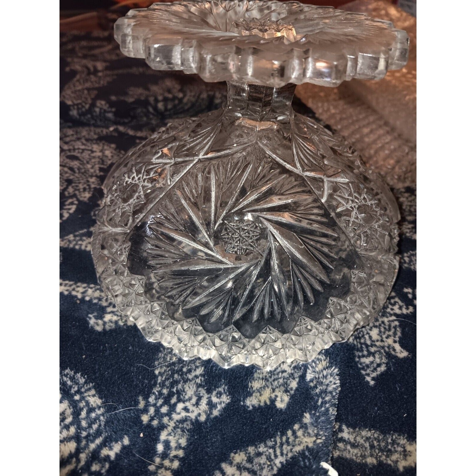 Vintage EAPG Pressed Glass Pattern of the Stars Pedestal Compote Bowl Sawtooth