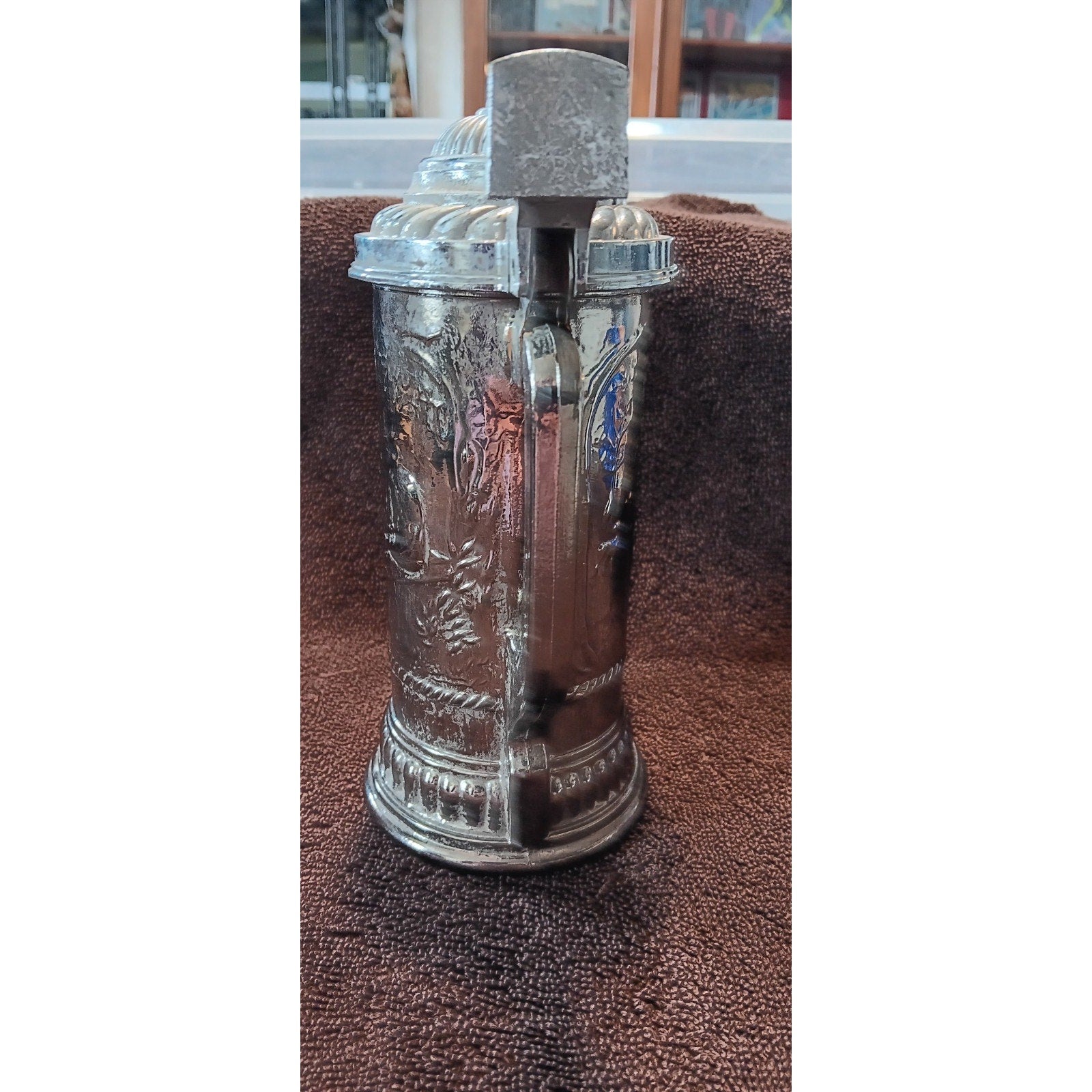 Nova Glass Stein Lidded German Scenery 7" Nice Condition Rare