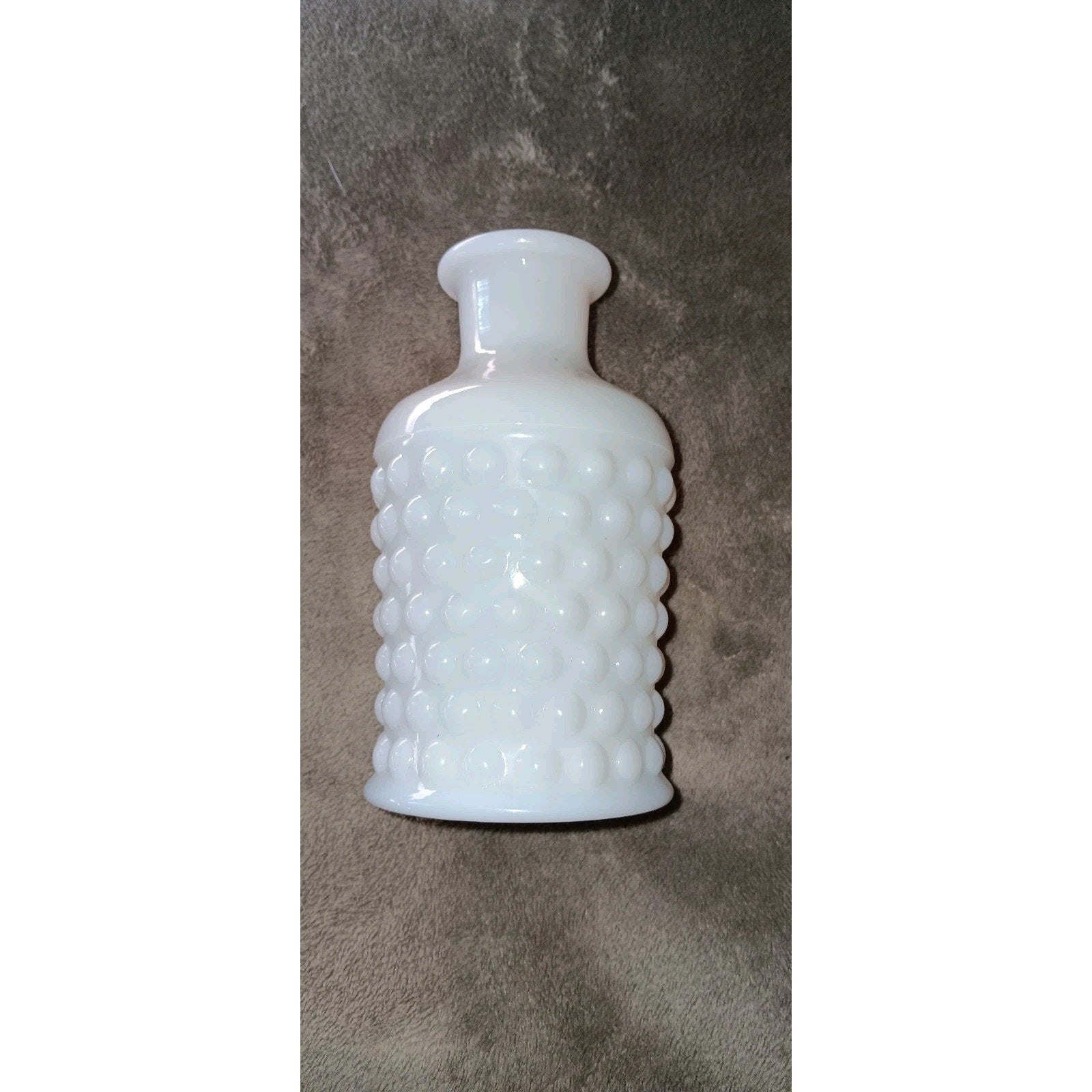 Unique Vintage Milk Glass Hobnail Round Bud Vase 5 in High Grade Condition