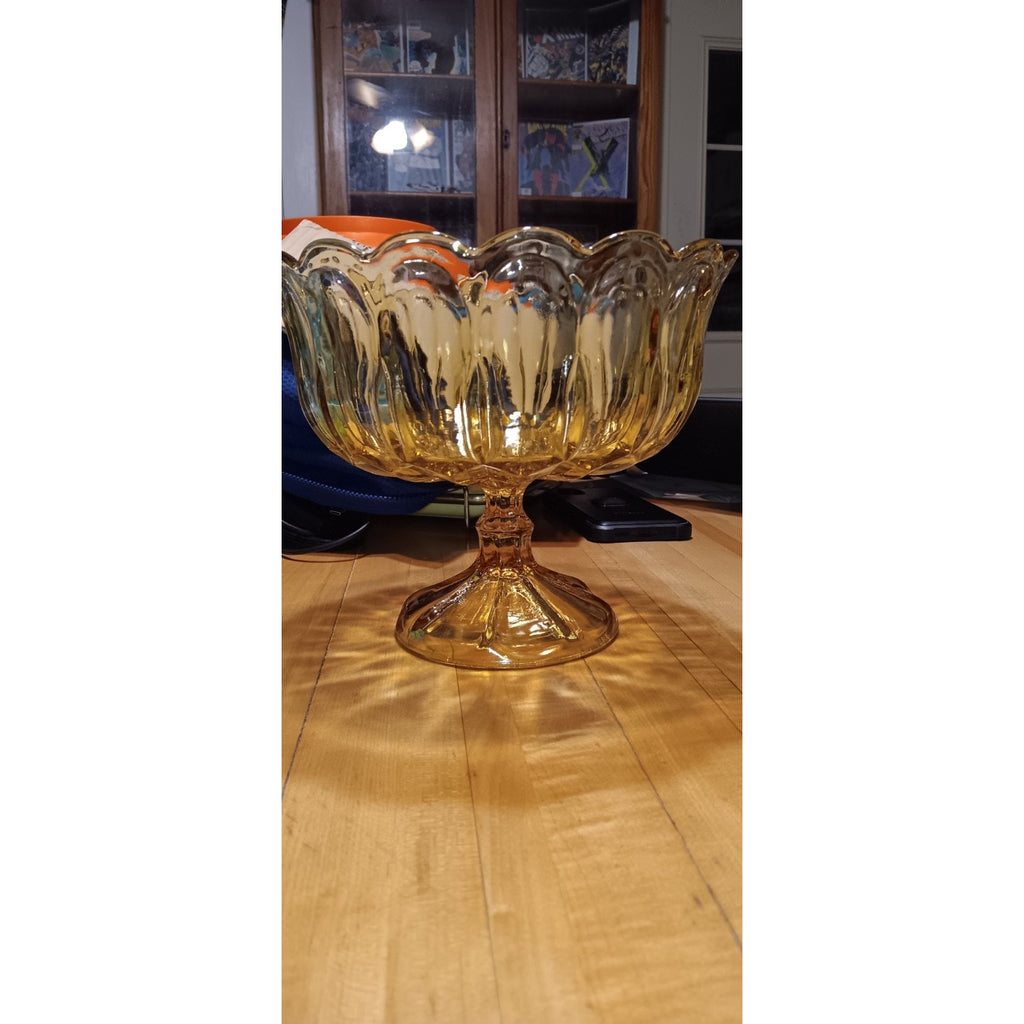 Anchor Hocking Glass Amber Fairfield Footed Compote Pedestal Bowl Centerpiece