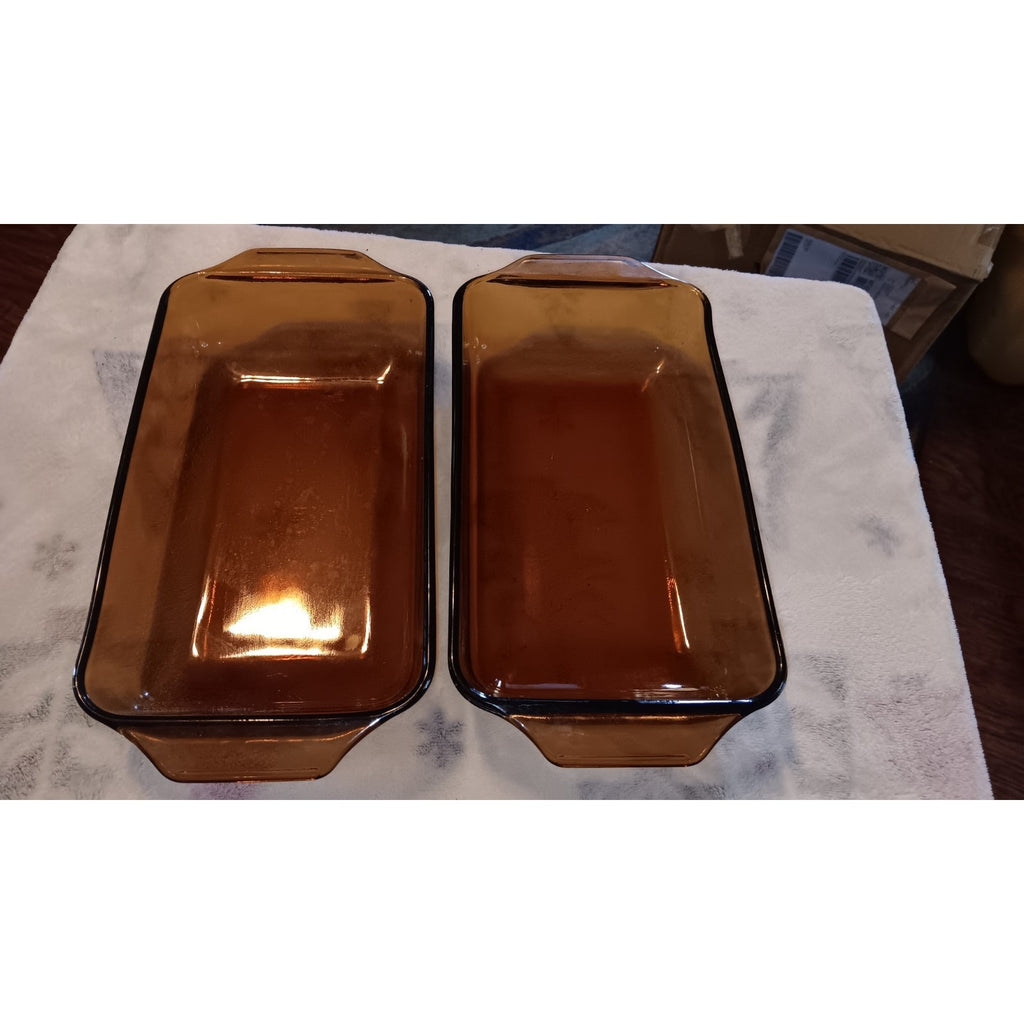 2 Anchor Hocking #427 Amber Baking Dish Loaf Pans Lot Of 2 Great Condition