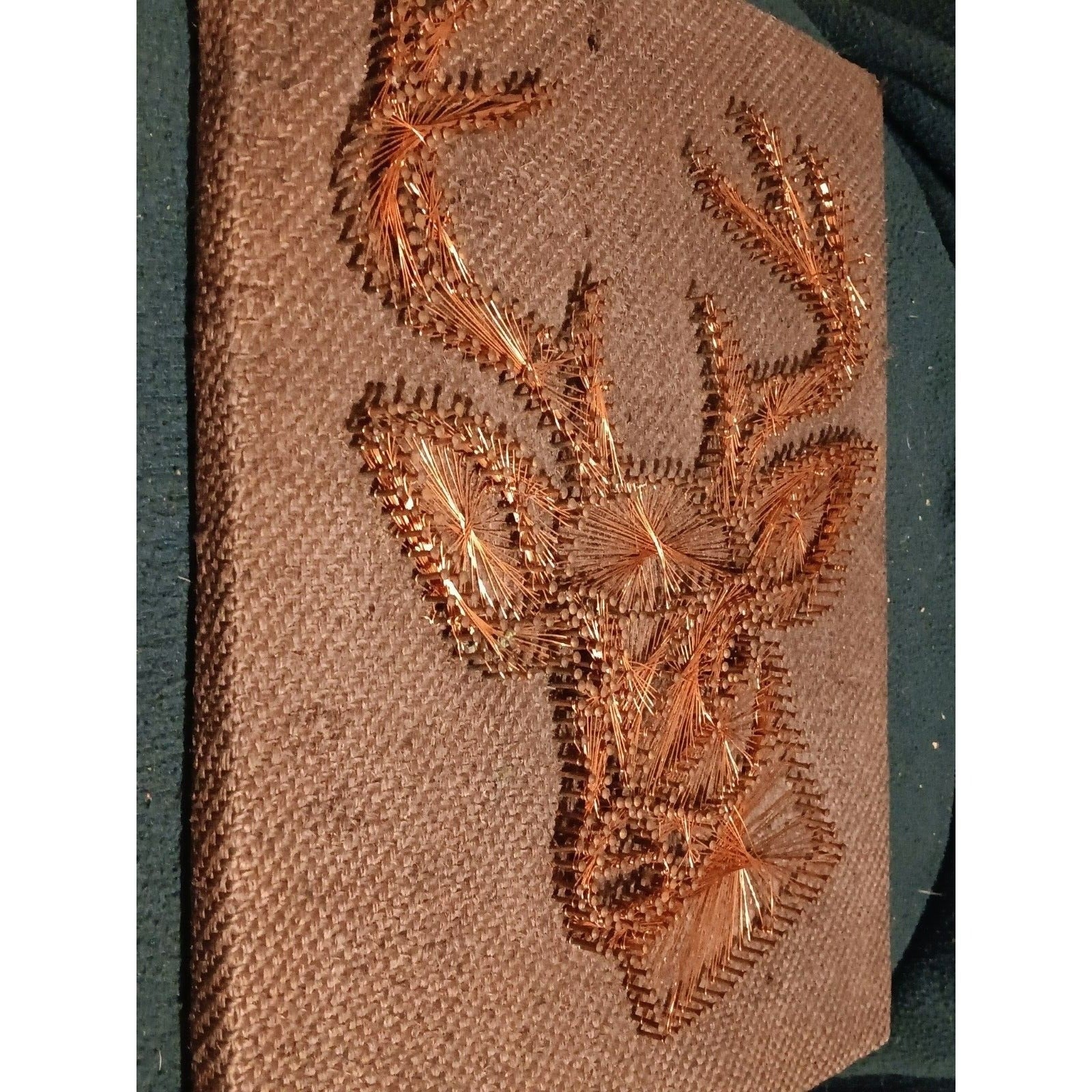 DEER HEAD Vintage Wall Art Nails & Copper Wire Hunting Man Cave Rustic Decor