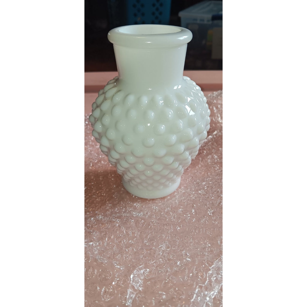Vintage Hobnail Milk Glass Vase Classic Round Bud 5.5” Tall