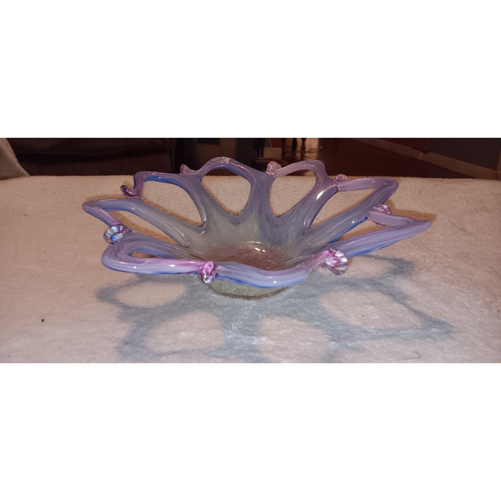 Vintage Murano Art Glass Stretched Star Bowl Candy Dish 10” Multi Color, Italy.