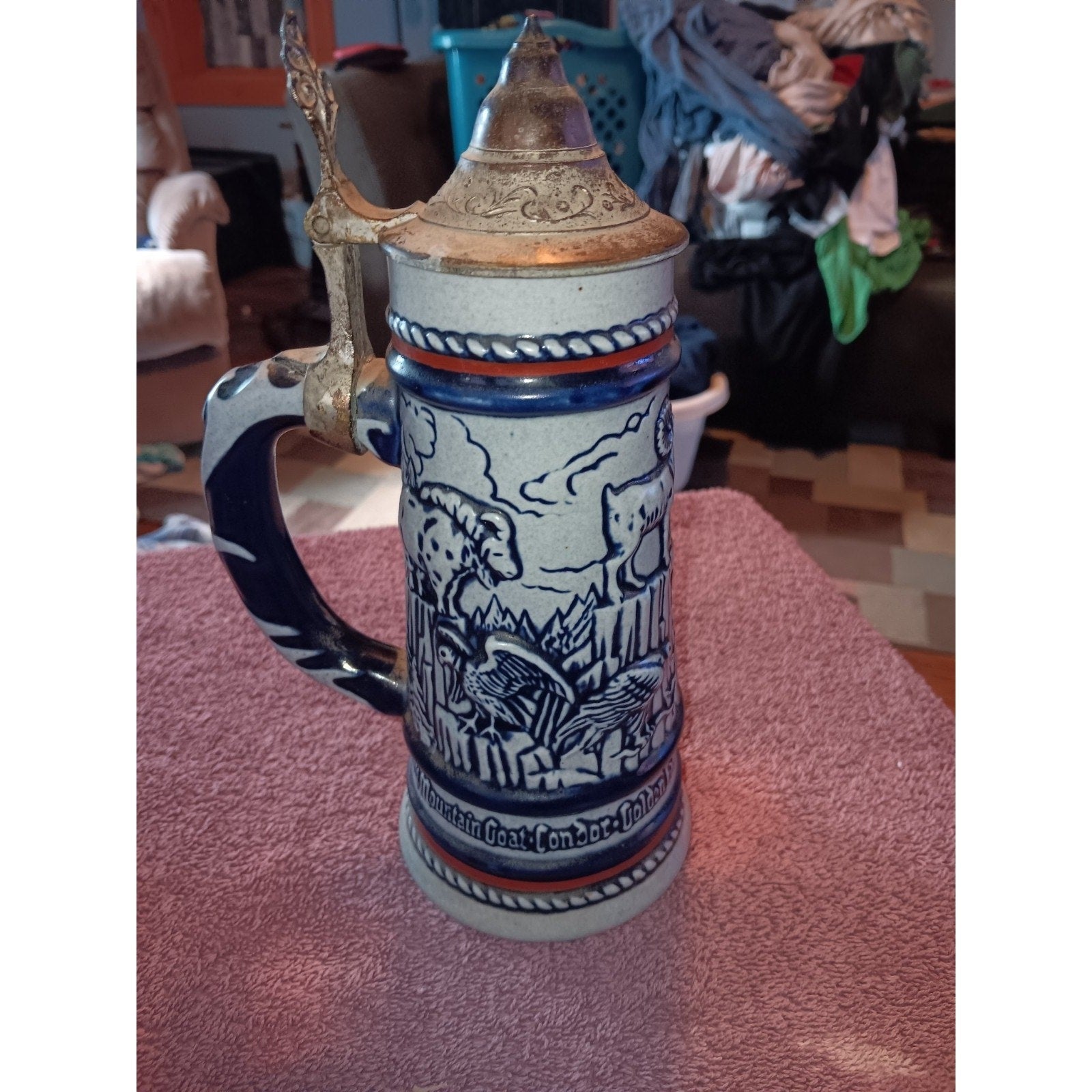 Avon Lidded Beer Stein 1976 Handcrafted in Brazil by Ceramarte Mountain Animals