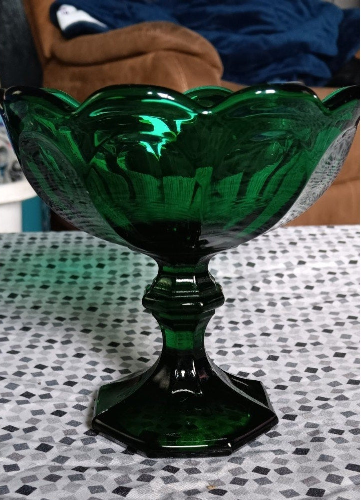 Vintage Emerald Green Glass Compote Bowl