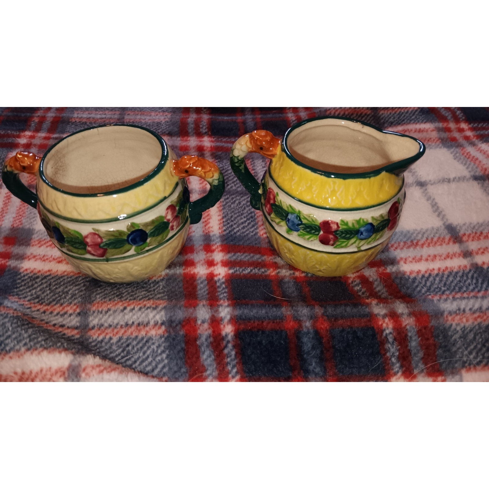 Vintage Majolica Creamer & Sugar Bowl