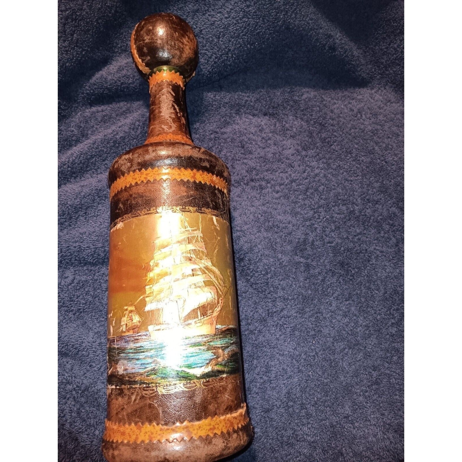 o'o'o . DECORATIVE Wrapped WINE BOTTLE with SHIP . Hand Crafted Made in ITALY