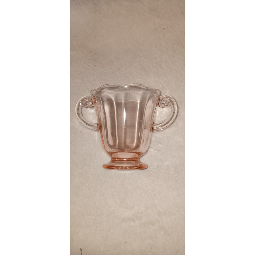 Vintage Pink Depression Glass double Handles Sugar Bowl
