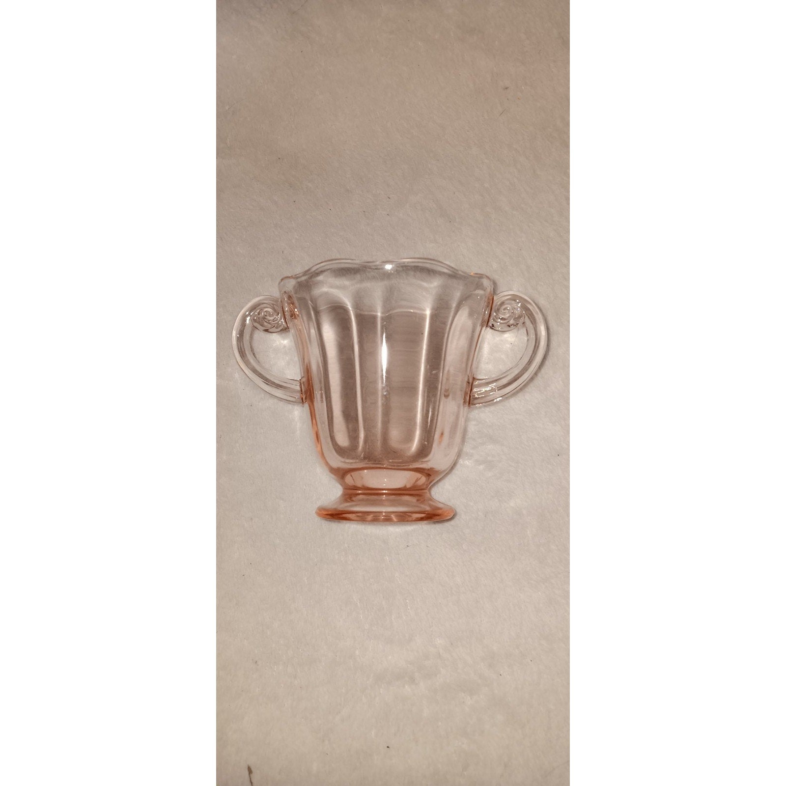 Vintage Pink Depression Glass double Handles Sugar Bowl