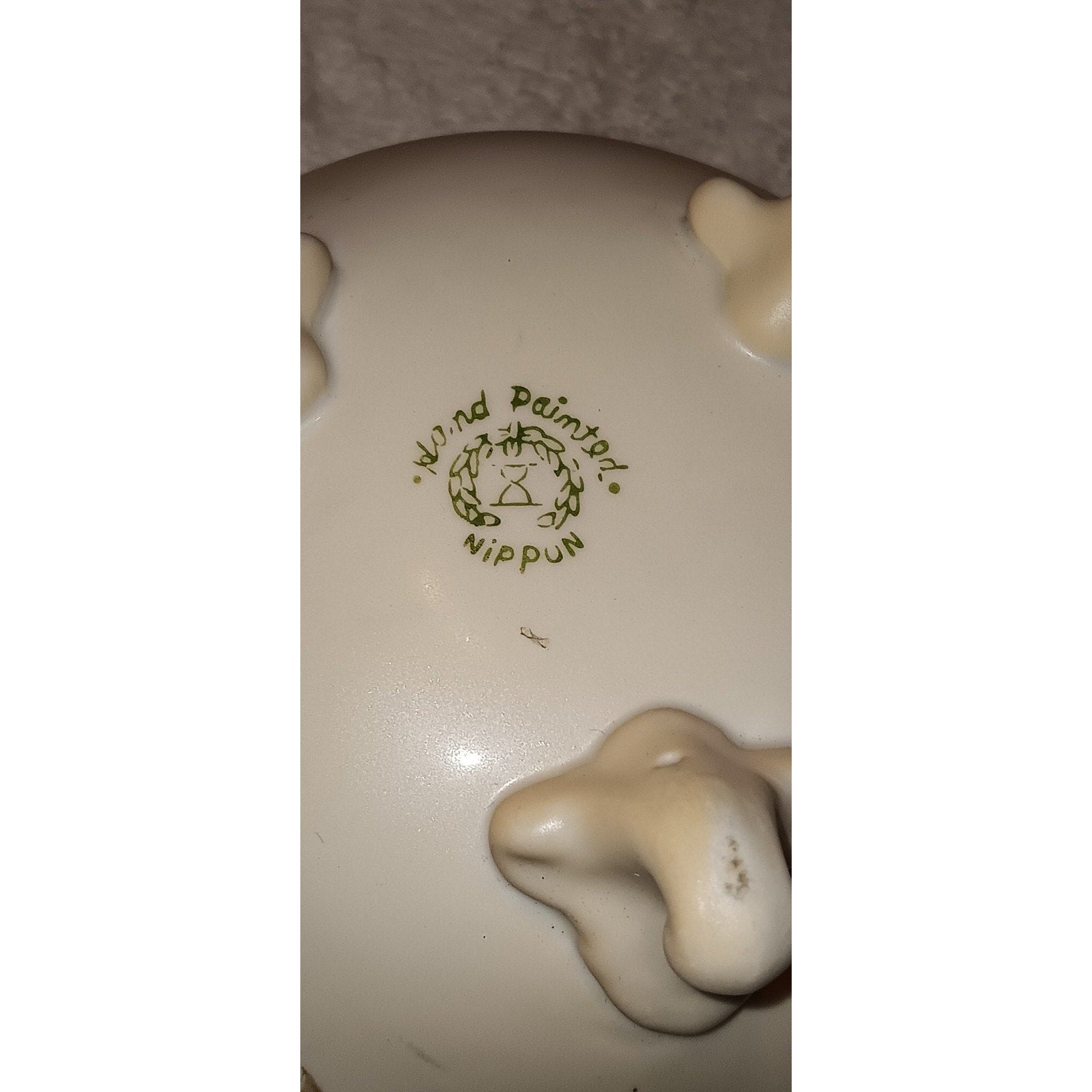 Vintage Nippon Porcelain Footed Covered Powder Bowl Hand Painted Wildflowers