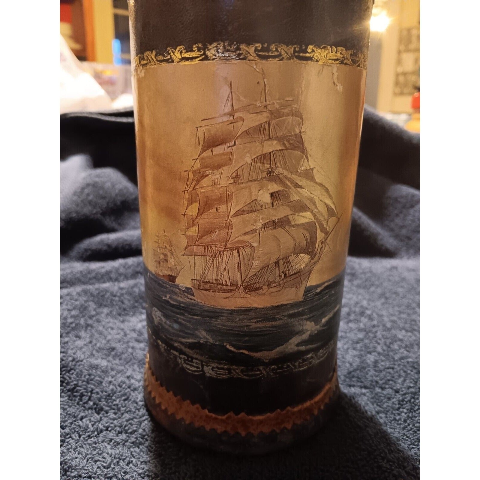 o'o'o . DECORATIVE Wrapped WINE BOTTLE with SHIP . Hand Crafted Made in ITALY