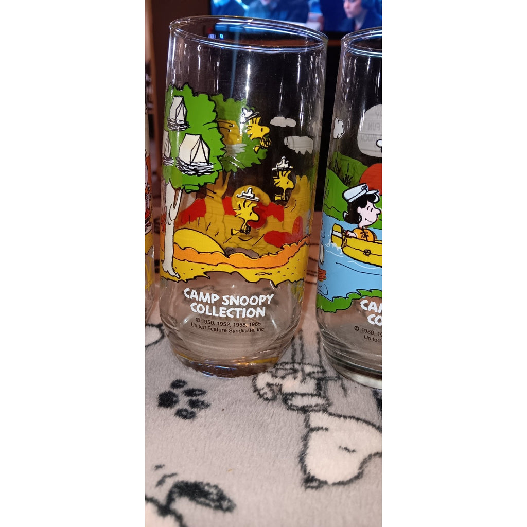 Complete Set Of (5) Vintage Camp Snoopy McDonalds Promo Glasses Nice 1983