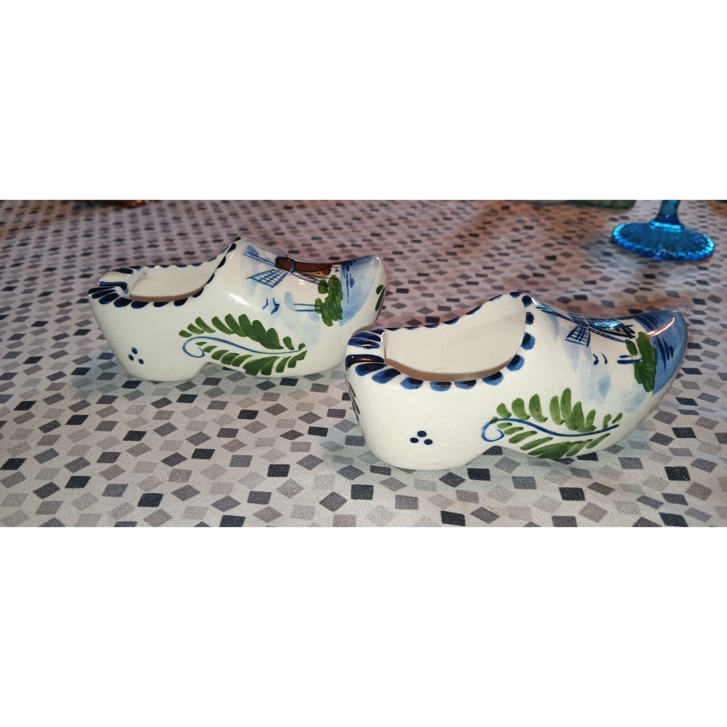 Mini Dutch Delft Clog Ashtray Shoes Holland Hand Painted Windmill Ceramic 3" VTG