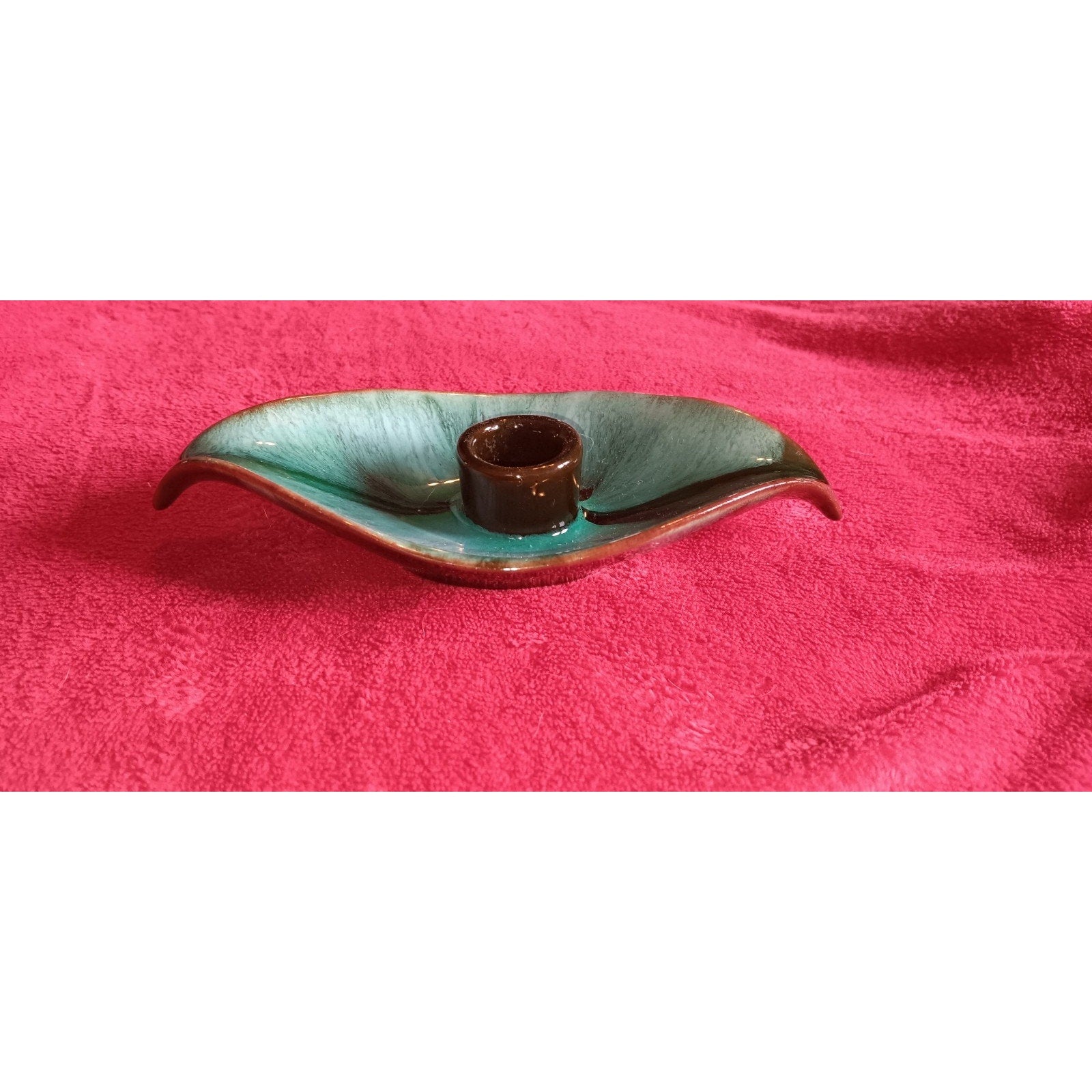 Vintage Blue Mountain Pottery (Red Clay) 1 Leaf Candle Holders - Green Drip