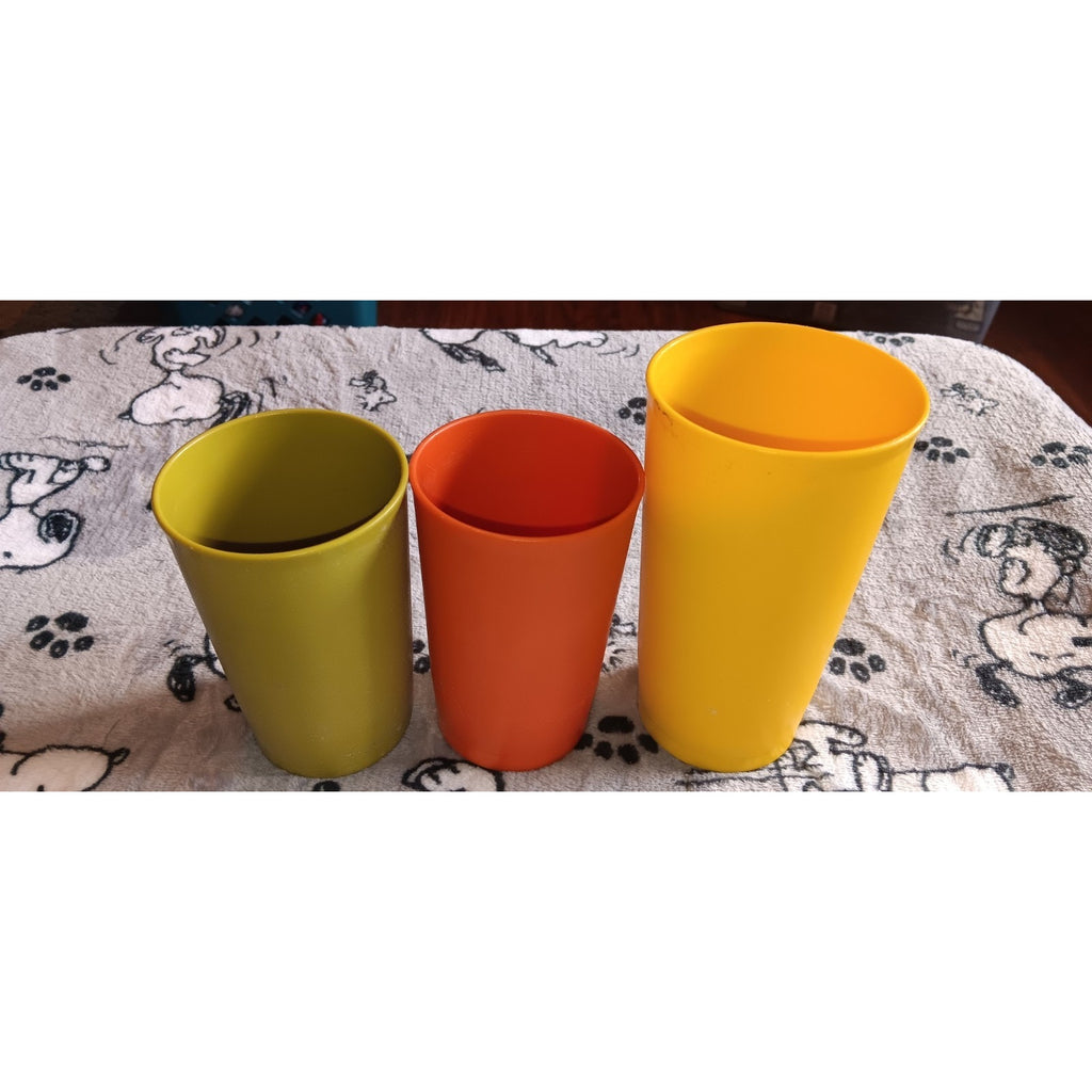 Tupperware Harvest Colors Set of 2 #1320 Juice Cups & One 873 Yellow Tumbler